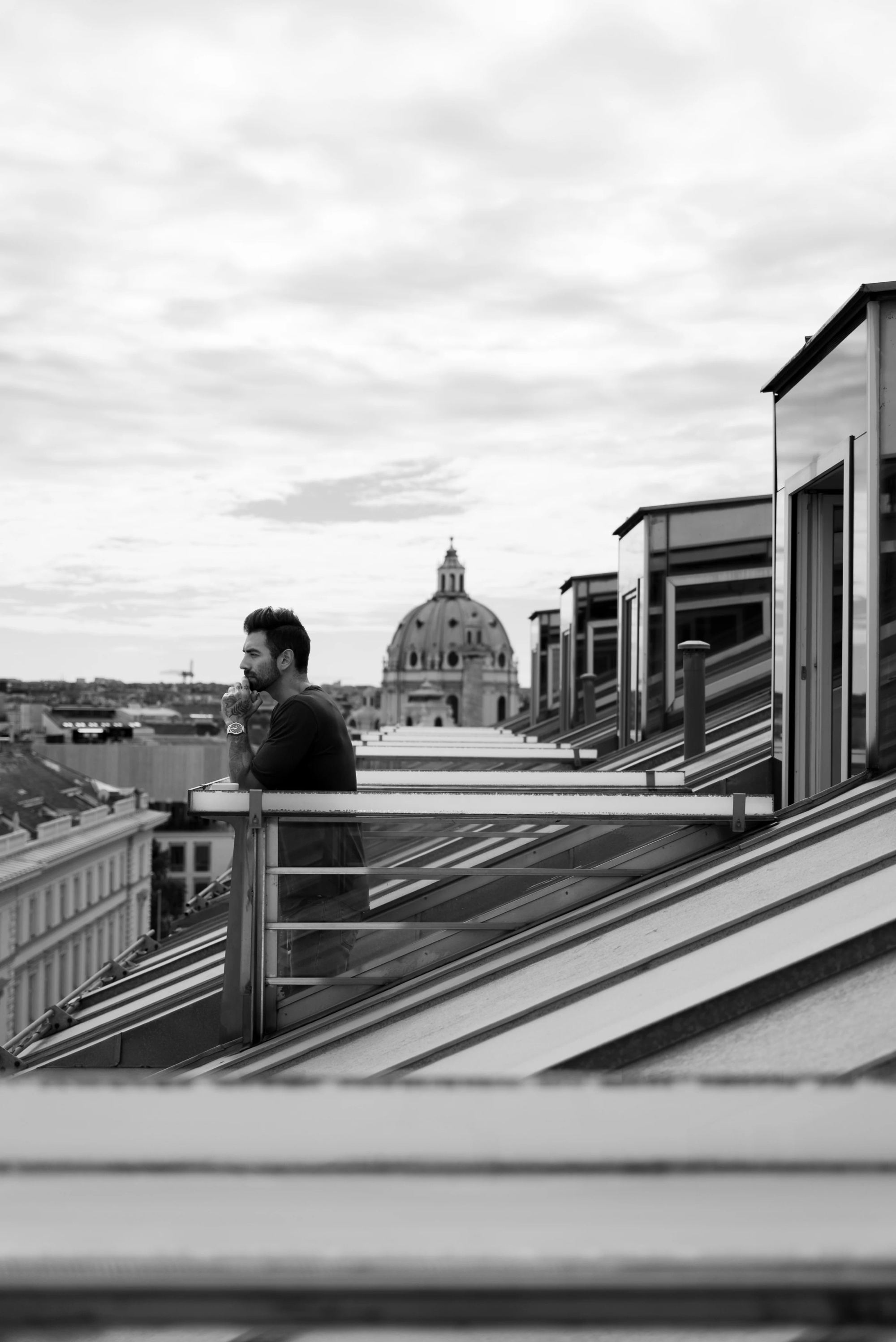 Rooftop terrace above the domes and rooflines of the old city